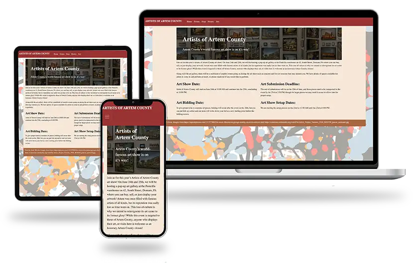 The Artist of Artem site displaying on multiple devices